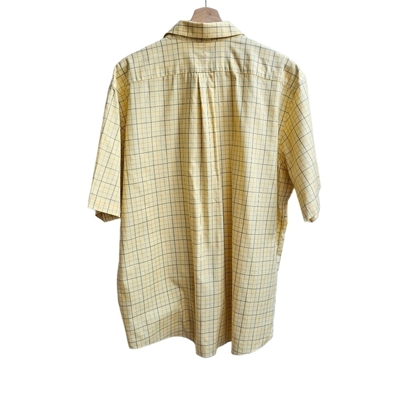 LL BEAN 100% Cotton Yellow Blue Check Pattern Button-down Short-sleeved, Size XL - Picture 2 of 7